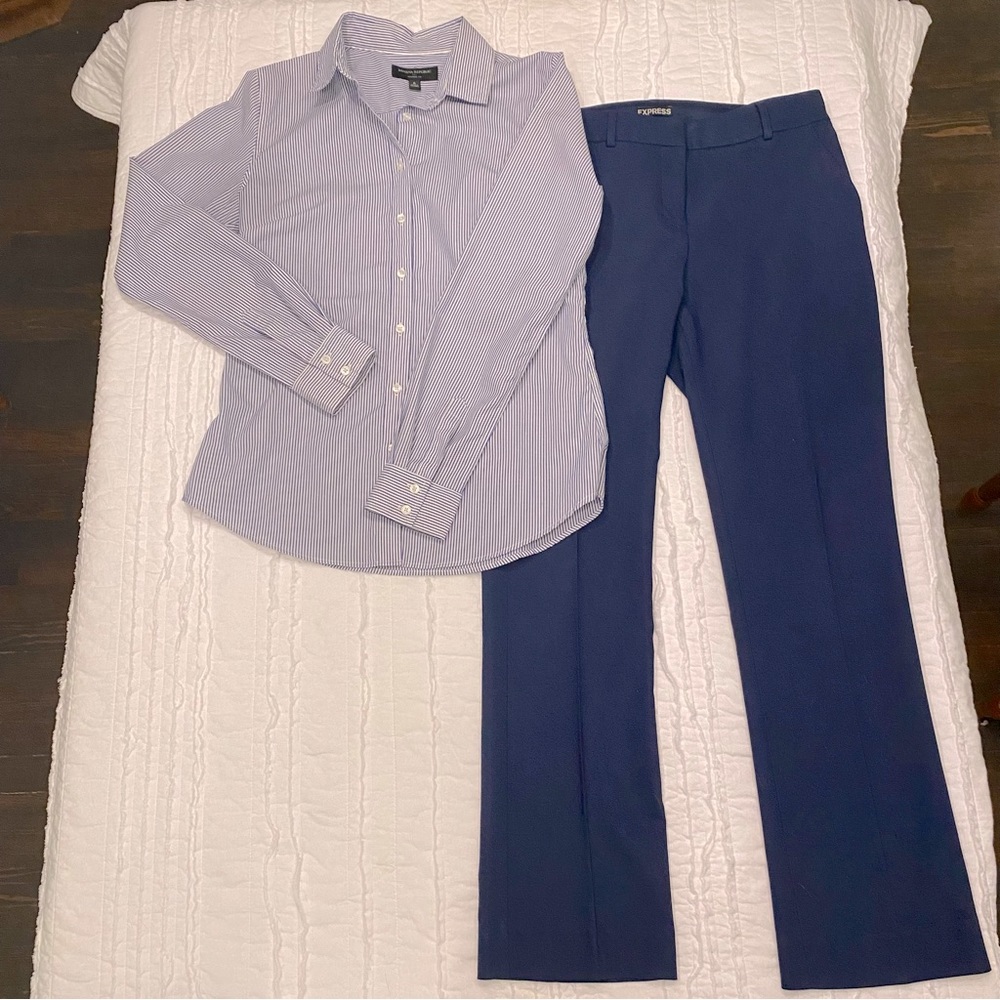 Set-Banana Republic striped blouse (6) & Express Columnist Navy pant (4)